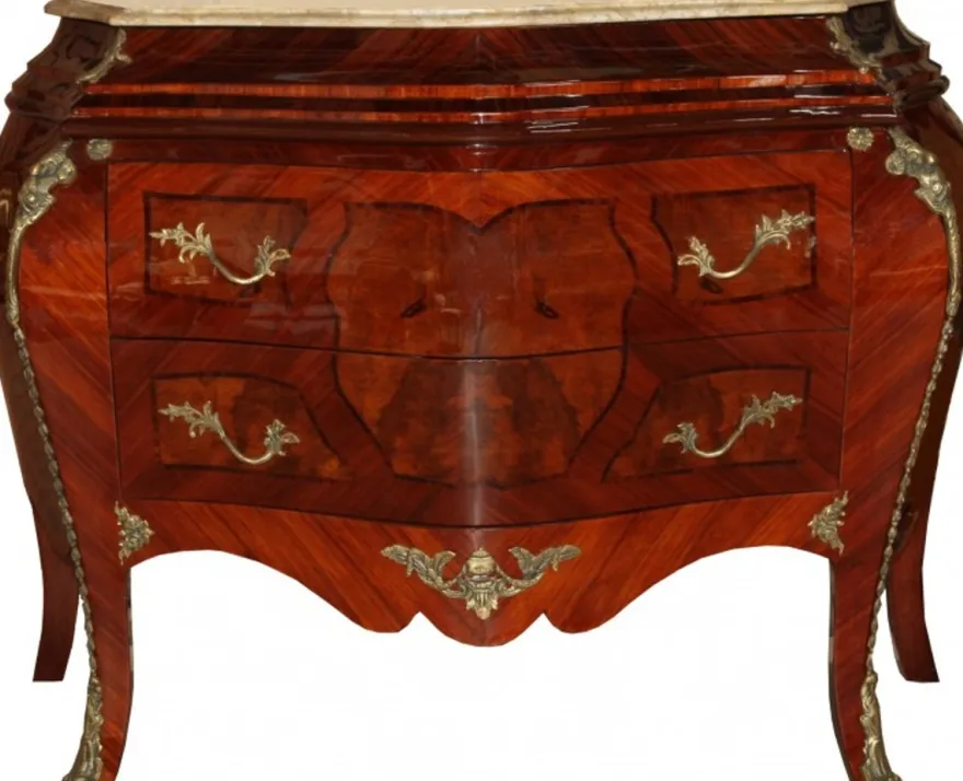 Casa Padrino Barock Kommode im Empire Stil Braun mit cremefarbener Marmorplatte 128 x 60 x 91 cm