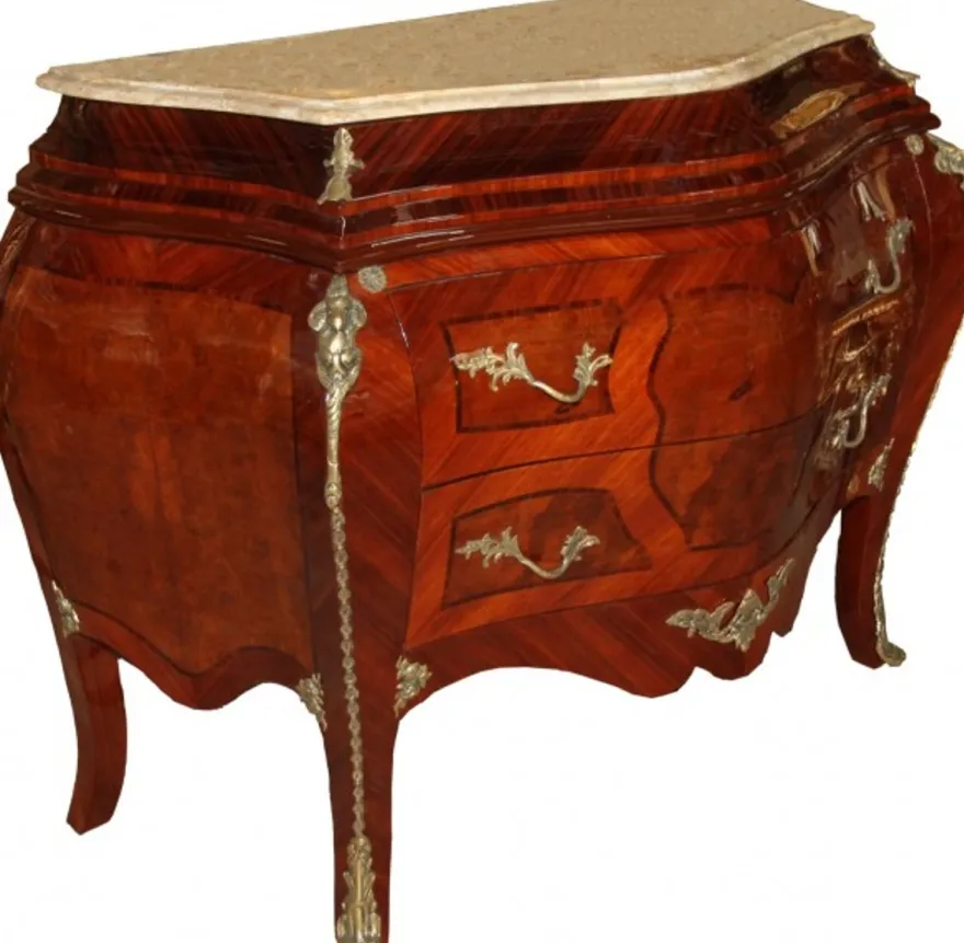Casa Padrino Barock Kommode im Empire Stil Braun mit cremefarbener Marmorplatte 128 x 60 x 91 cm