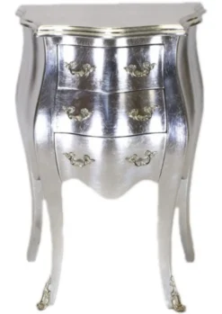 Casa Padrino Barock Kommode im Antik Stil, Silber, H 70 cm, B 50 cm - Nachttisch mit 3 Schubladen