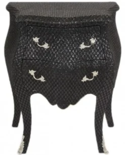 Casa Padrino Barock Kommode im Glitzerlook Schwarz, H 71 cm, B 60 cm, T 38 cm - Stilvoller Nachttisch