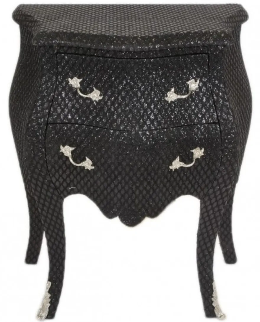 Casa Padrino Barock Kommode im Glitzerlook Schwarz, H 71 cm, B 60 cm, T 38 cm - Stilvoller Nachttisch