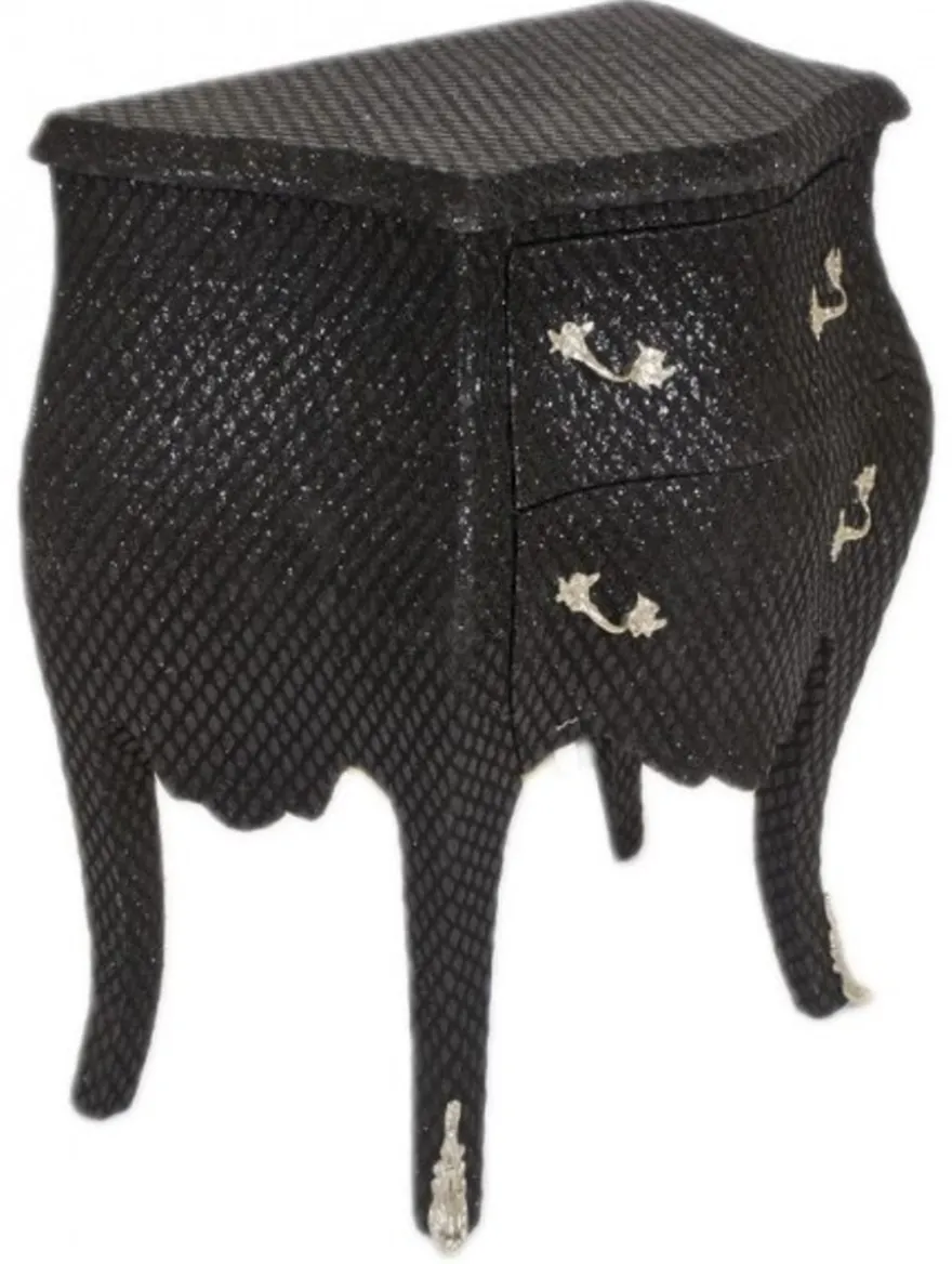 Casa Padrino Barock Kommode im Glitzerlook Schwarz, H 71 cm, B 60 cm, T 38 cm - Stilvoller Nachttisch
