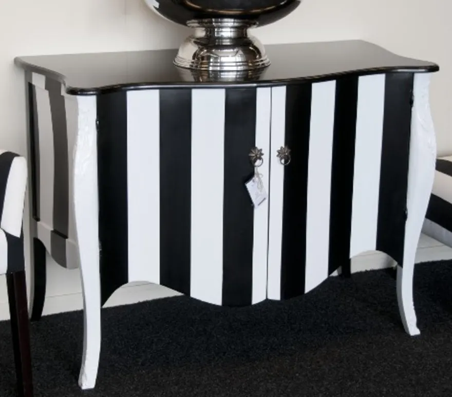 Casa Padrino Barock Kommode im Antik Stil, schwarz-weiß gestreift, Massivholz, 120 x 60 x 87 cm