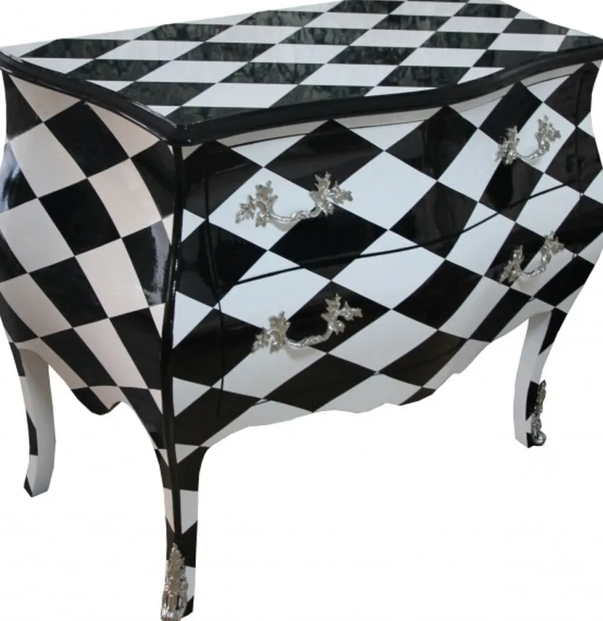 Casa Padrino Barock Kommode Karo Schwarz/Weiß 104 x 52 x 83 cm - Handgefertigte Luxus Kommode aus Massivholz