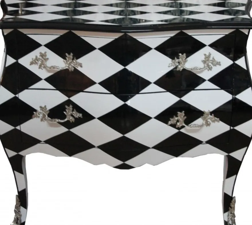 Casa Padrino Barock Kommode Karo Schwarz/Weiß 104 x 52 x 83 cm - Handgefertigte Luxus Kommode aus Massivholz