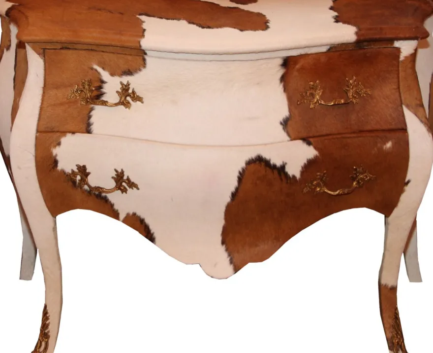 Casa Padrino Barock Kommode Kuhfell Braun/Weiß, Massivholz, 120 x 55 x 85 cm - Unikat