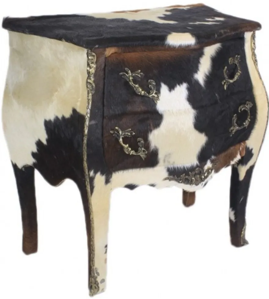 Casa Padrino Barock Kommode Kuhfell Schwarz / Weiß 100 cm - Möbel im edlen Antik Stil