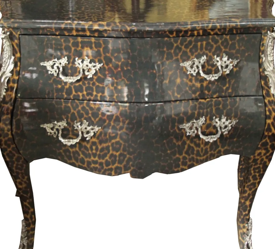 Casa Padrino Barock Kommode Leopard Grau 105 cm - Schrank Möbel