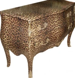 Casa Padrino Barock Kommode Leopard mit goldenen Metall Applikationen 123 cm - Barock Möbel