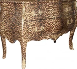 Casa Padrino Barock Kommode Leopard mit goldenen Metall Applikationen 123 cm - Barock Möbel