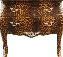 Casa Padrino Barock Kommode Leopard mit silbernen Metall Applikationen, 100 x 52 x 85 cm