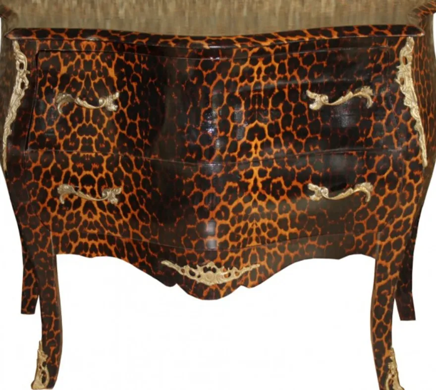 Casa Padrino Barock Kommode Leopard 106 x 55 x 85 cm - Luxuriöses Schlafzimmer Möbel im Barockstil