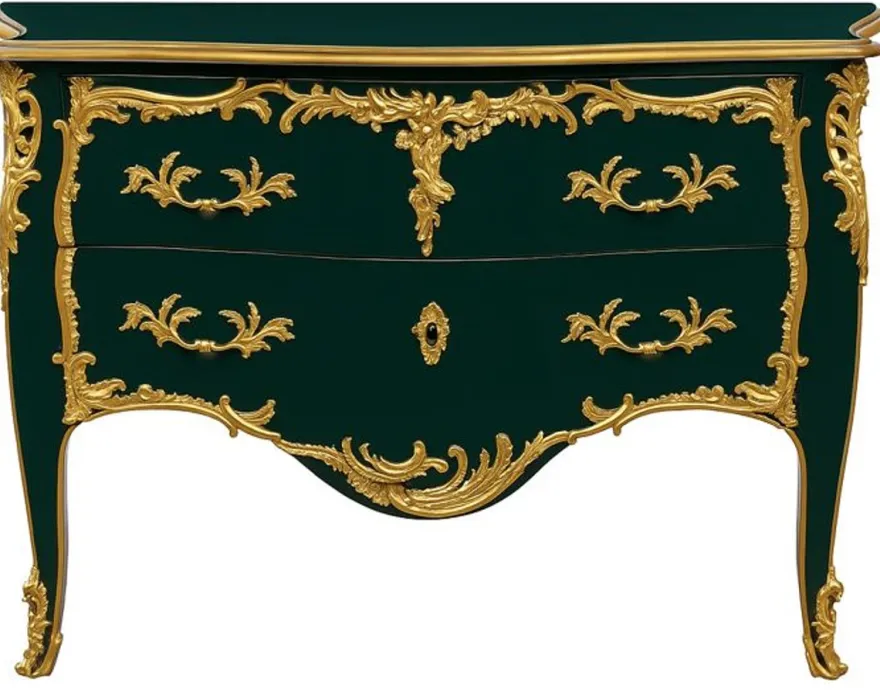 Casa Padrino Barock Kommode mit 2 Schubladen Antik Dunkelgrün / Gold - Handgefertigte Massivholz Kommode im Barockstil - Handgefertigte Barock Möbel - Edel & Prunkvoll