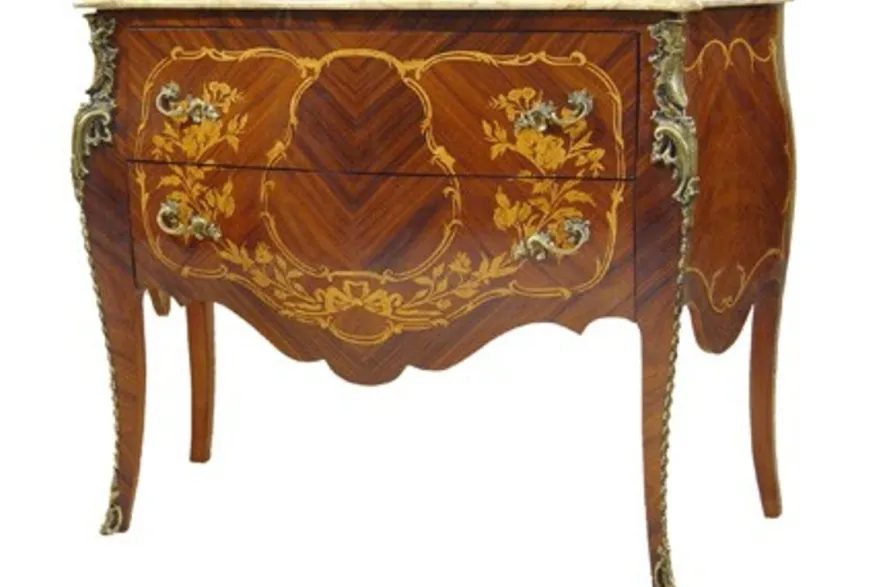 Casa Padrino Barock Kommode Mahagoni braun mit Marmorplatte und Messing Applikationen 131 cm - Luxus Hotel Kommode