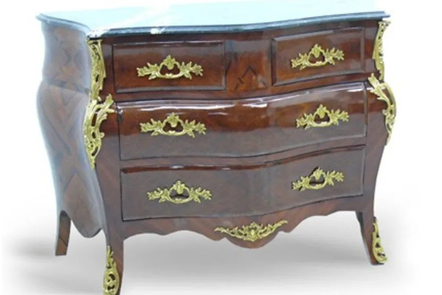 Casa Padrino Barock Kommode Mahagoni Braun mit Marmorplatte und goldenen Metallapplikationen 123 x 56 x 84 cm