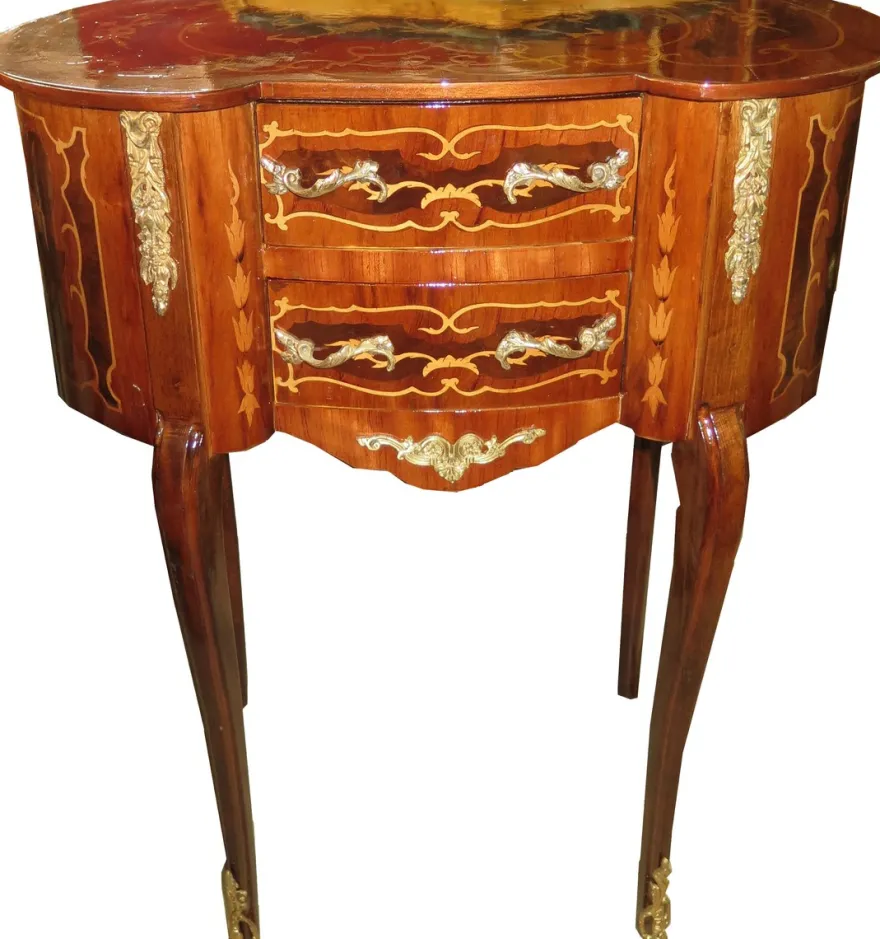 Casa Padrino Barock Kommode Mahagoni Intrasien Oval mit 2 Schubladen - Nachtschrank Antik Stil