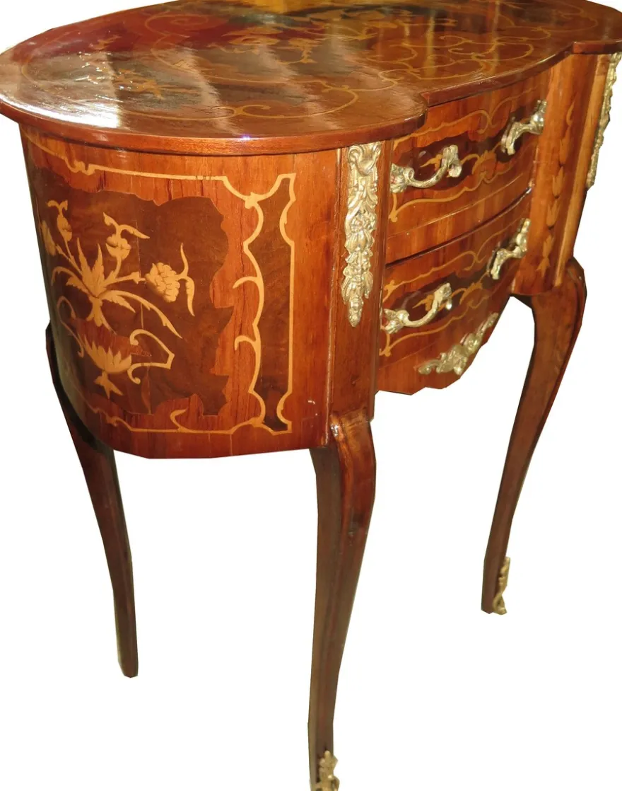 Casa Padrino Barock Kommode Mahagoni Intrasien Oval mit 2 Schubladen - Nachtschrank Antik Stil