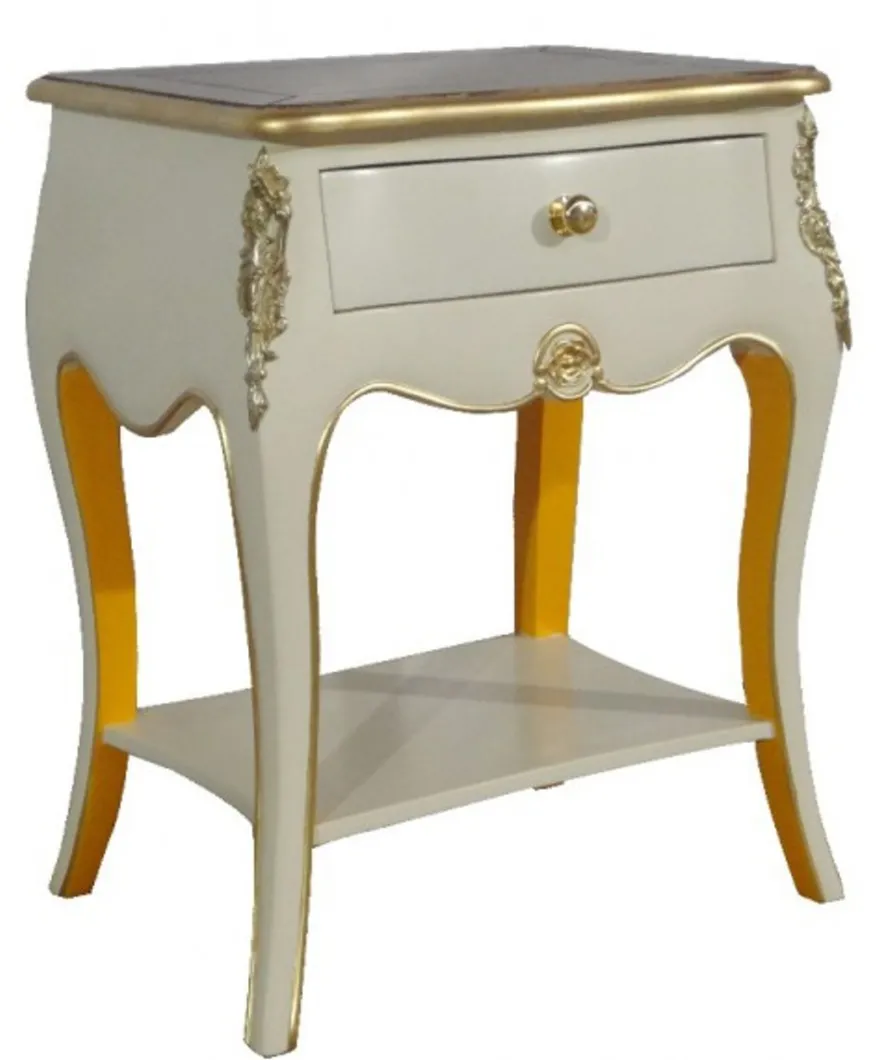 Casa Padrino Barock Kommode mit 1 Schublade Antik Weiß / Gold, B 50 cm x T 39 cm x H 70 cm - Nachttisch, Konsole, Nachtschrank