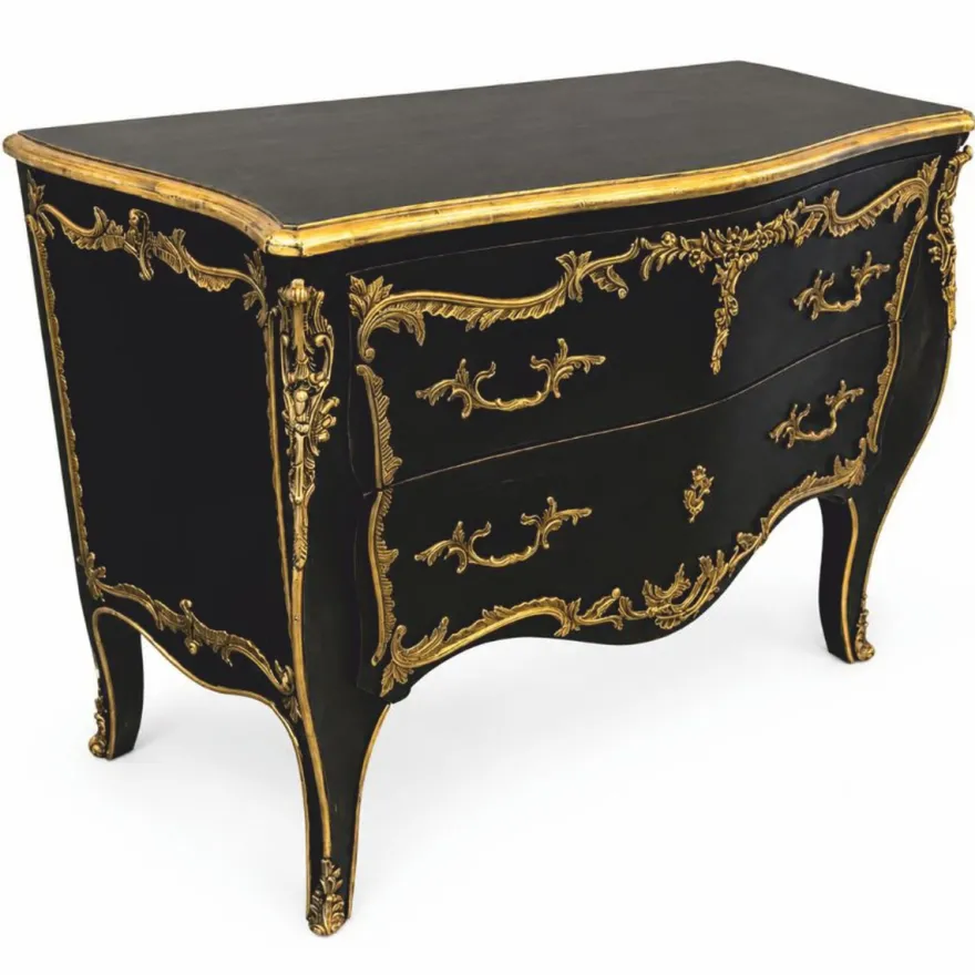 Casa Padrino Barock Kommode mit 2 Schubladen Schwarz / Gold 120 cm - Prunkvolle Barock Möbel - Barockstil Möbel
