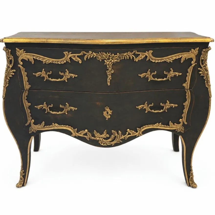Casa Padrino Barock Kommode mit 2 Schubladen Schwarz / Gold 120 cm - Prunkvolle Barock Möbel - Barockstil Möbel