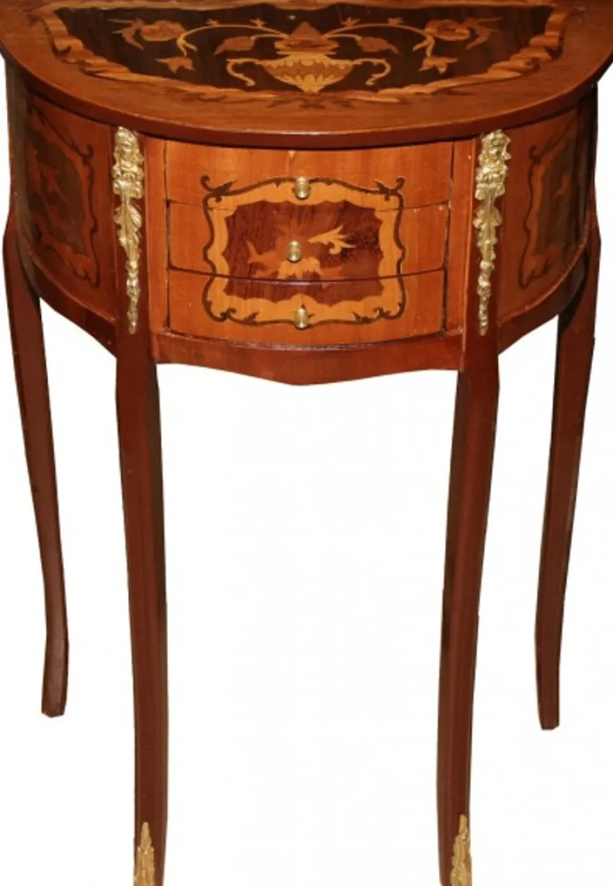 Casa Padrino Barock Kommode mit 3 Schubladen Braun Intarsien H 70 cm, B 45 cm - Antik Stil - Nachttisch Konsole