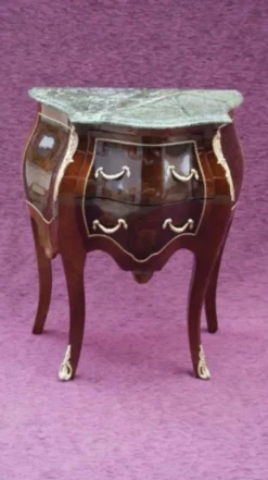 Casa Padrino Barock Kommode Mahagoni Braun mit Marmorplatte, B 59 cm x H 73 cm, handgefertigter Nachttisch im Antik Stil