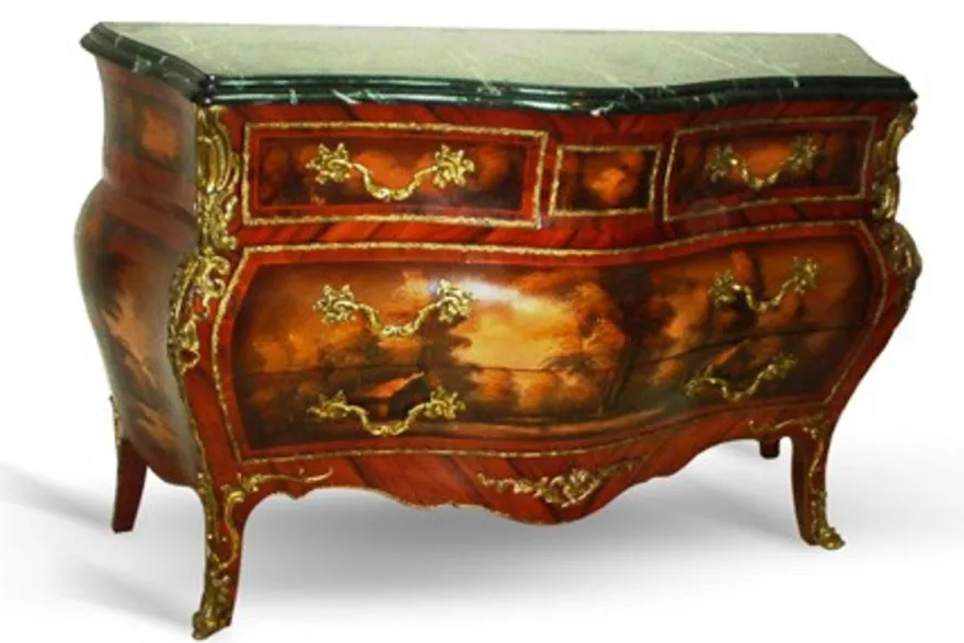 Casa Padrino Barock Kommode Mahagoni Braun mit Marmorplatte und goldenen Metallapplikationen 155 cm - Hotel Collection