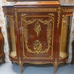 Casa Padrino Barock Kommode mit Seitenglas Braun / Gold 145 cm - Möbel Schrank Sideboard