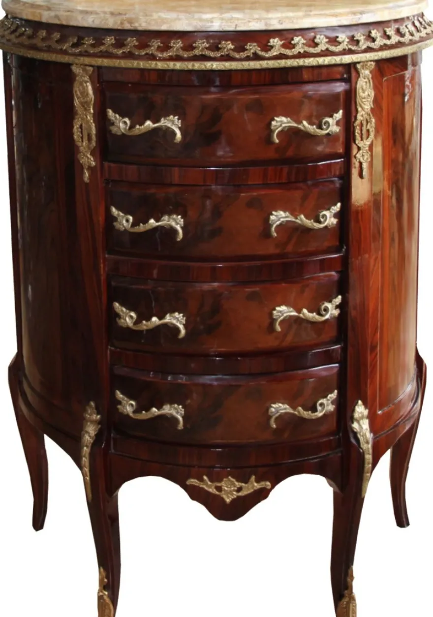 Casa Padrino Barock Kommode Mahagoni Braun Intarsien mit Marmorplatte B 68 cm, H 89 cm - Barock Kommode - Limited Edition