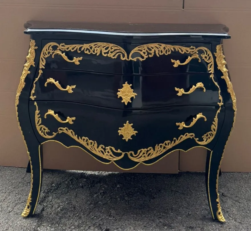 Casa Padrino Barock Kommode mit 3 Schubladen in Schwarz und Gold, 105 x 46 x 80 cm