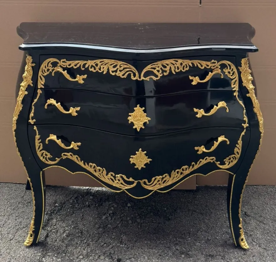 Casa Padrino Barock Kommode mit 3 Schubladen in Schwarz und Gold, 105 x 46 x 80 cm