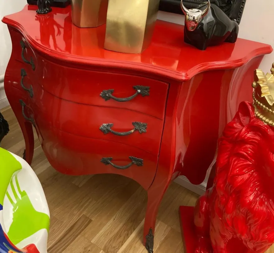 Casa Padrino Barock Kommode mit 3 Schubladen Rot - Handgefertigte Massivholz Kommode im Barockstil - Schlafzimmer Möbel im Barockstil - Barock Möbel - Barock Einrichtung