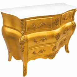 Casa Padrino Barock Kommode mit 4 Schubladen und Marmorplatte Gold / Weiß 120 cm - Prunkvolle Barock Möbel - Barockstil Möbel