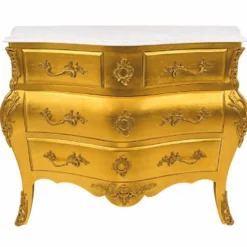 Casa Padrino Barock Kommode mit 4 Schubladen und Marmorplatte Gold / Weiß 120 cm - Prunkvolle Barock Möbel - Barockstil Möbel