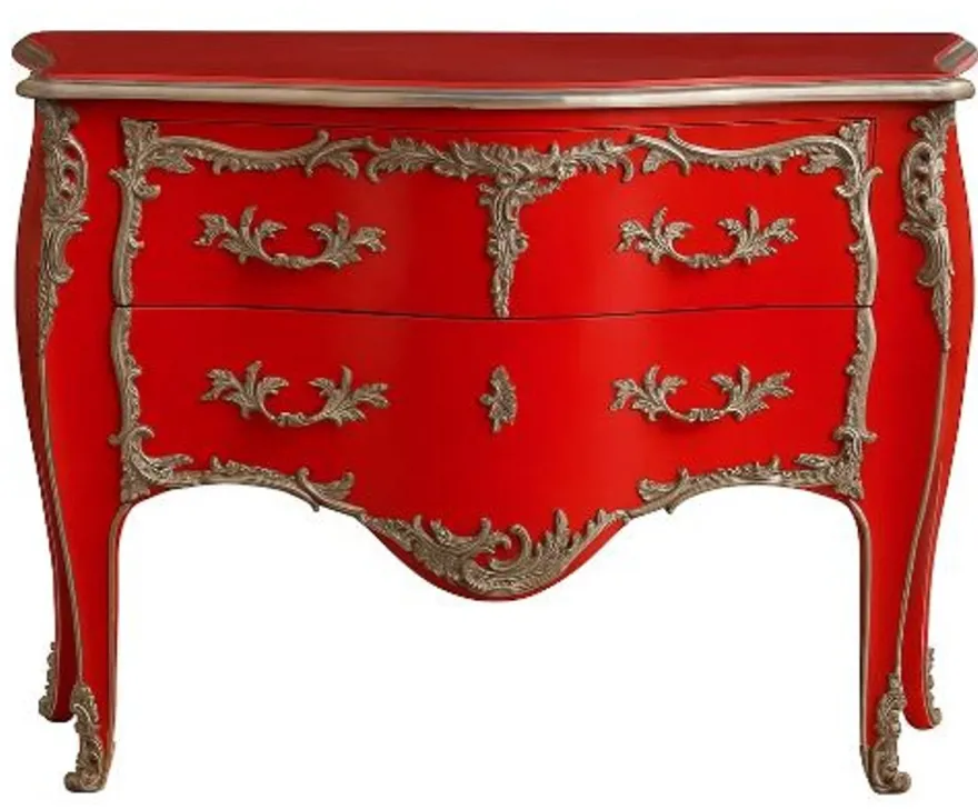 Casa Padrino Barock Kommode mit 2 Schubladen Antik Rot / Silber - Handgefertigte Massivholz Kommode im Barockstil - Handgefertigte Barock Möbel - Edel & Prunkvoll