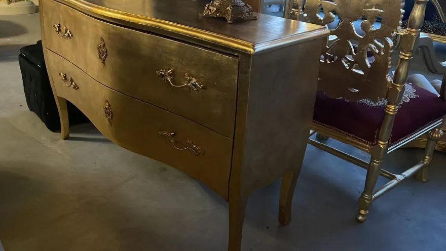 Casa Padrino Barock Kommode mit 2 Schubladen Gold - Handgefertigte Massivholz Kommode im Barockstil - Schlafzimmer Möbel im Barockstil - Barock Möbel