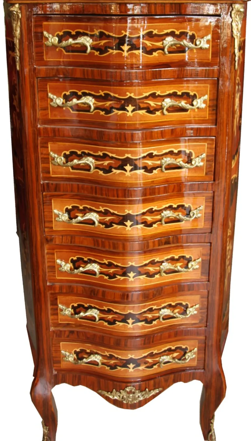 Casa Padrino Barock Kommode Mahagoni Intarsien mit 7 Schubladen 123 x 70 x 35 cm - Antik Stil