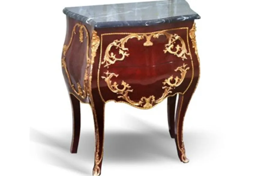 Casa Padrino Barock Kommode Mahagoni Braun mit Marmorplatte und goldenen Metallapplikationen 62 x 34 x 75 cm