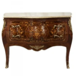 Casa Padrino Barock Kommode Mahagoni Braun mit Intarsien und Marmorplatte 100 x 45 x 85 cm