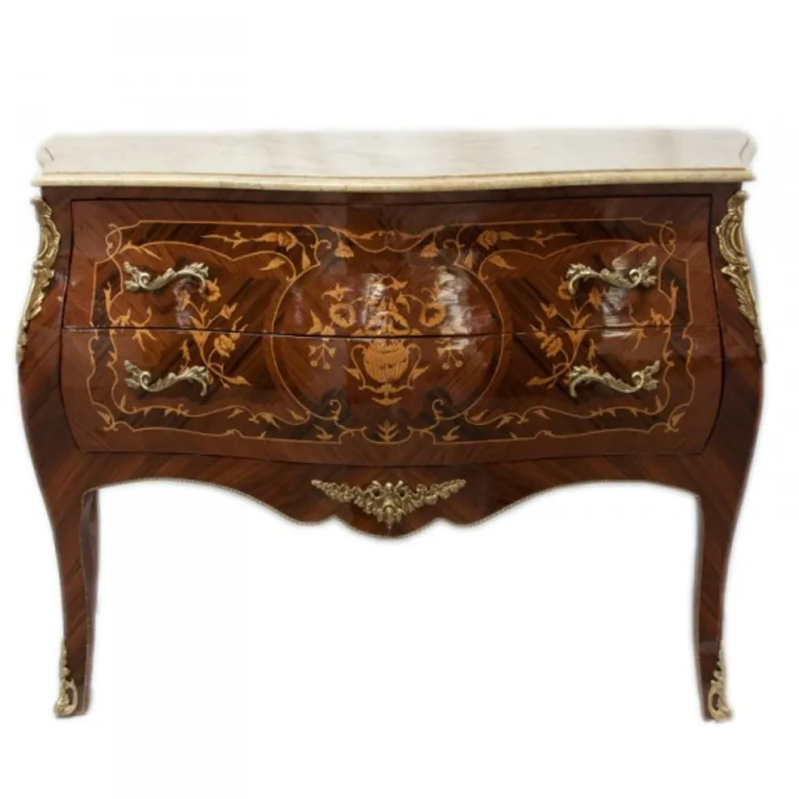 Casa Padrino Barock Kommode Mahagoni Braun mit Intarsien und Marmorplatte 100 x 45 x 85 cm