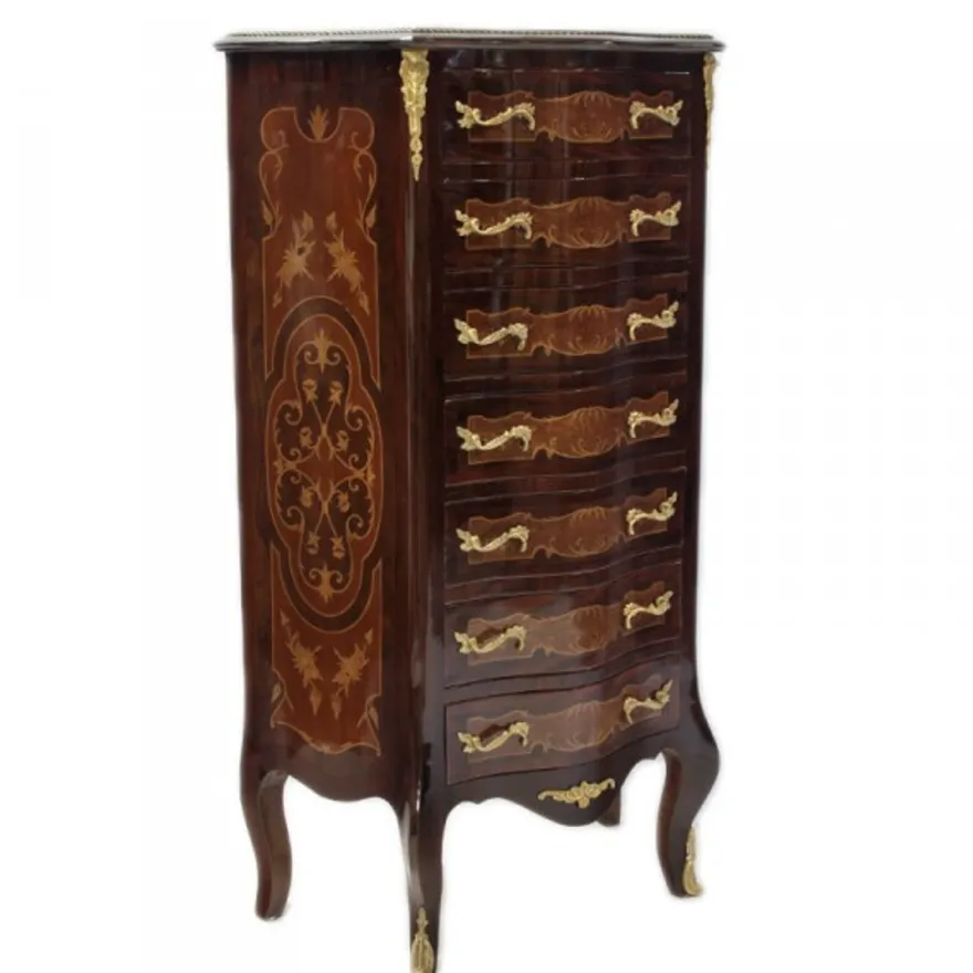Casa Padrino Barock Kommode Mahagoni Massivholz mit 7 Schubladen, mahagonibraun, 70 x 30 x 125 cm