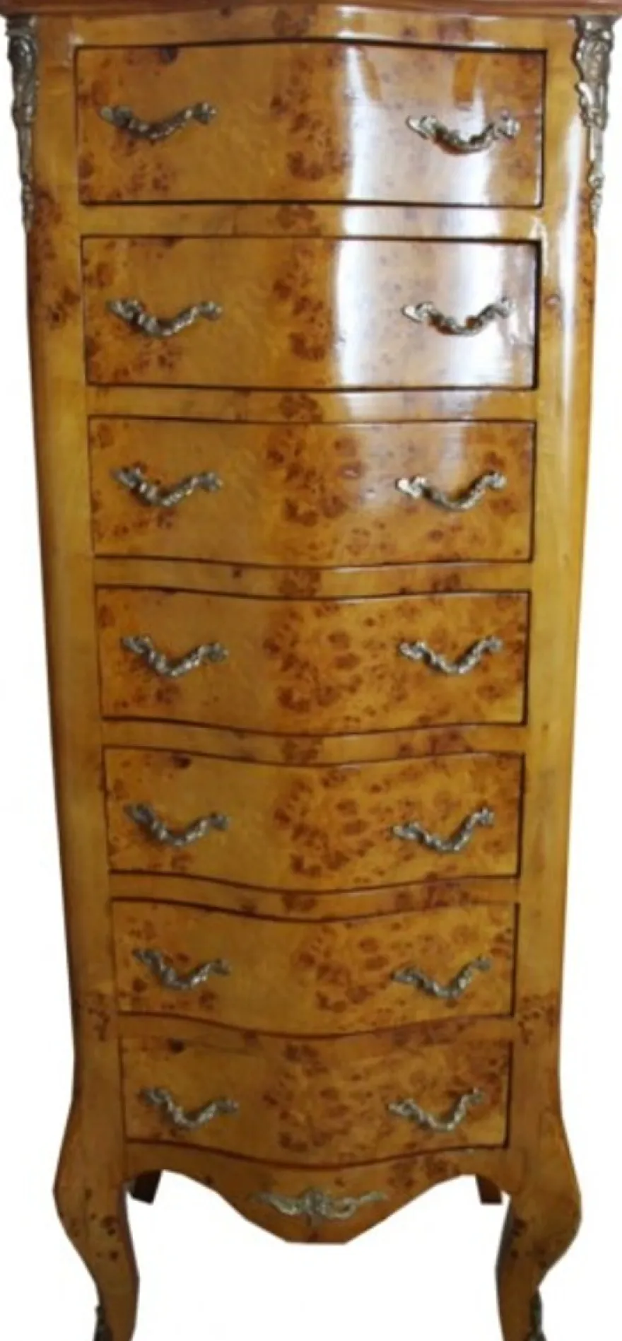 Casa Padrino Barock Kommode mit 7 Schubladen im Barockstil - Hellbraun - Breite 50 cm, Tiefe 35 cm, Höhe 115 cm