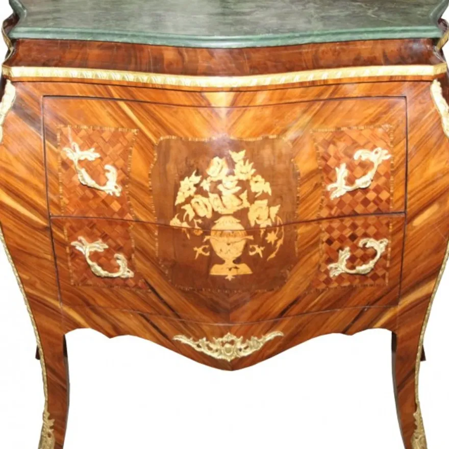 Casa Padrino Barock Kommode Mahagoni braun mit dunkelgrüner Marmorplatte - Luxus Kommode mit 2 Schubladen B 107 cm