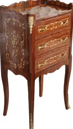 Casa Padrino Barock Kommode mit 3 Schubladen Braun Intarsien H 82 cm, B 42 cm - Modell Mahagoni - Nachttisch Konsole
