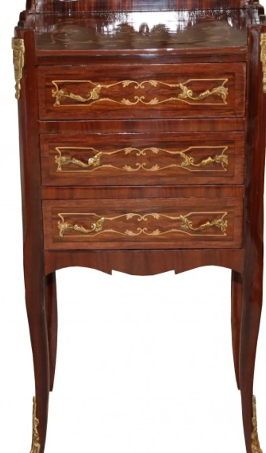 Casa Padrino Barock Kommode mit 3 Schubladen Braun Intarsien H 82 cm, B 42 cm - Modell Mahagoni - Nachttisch Konsole