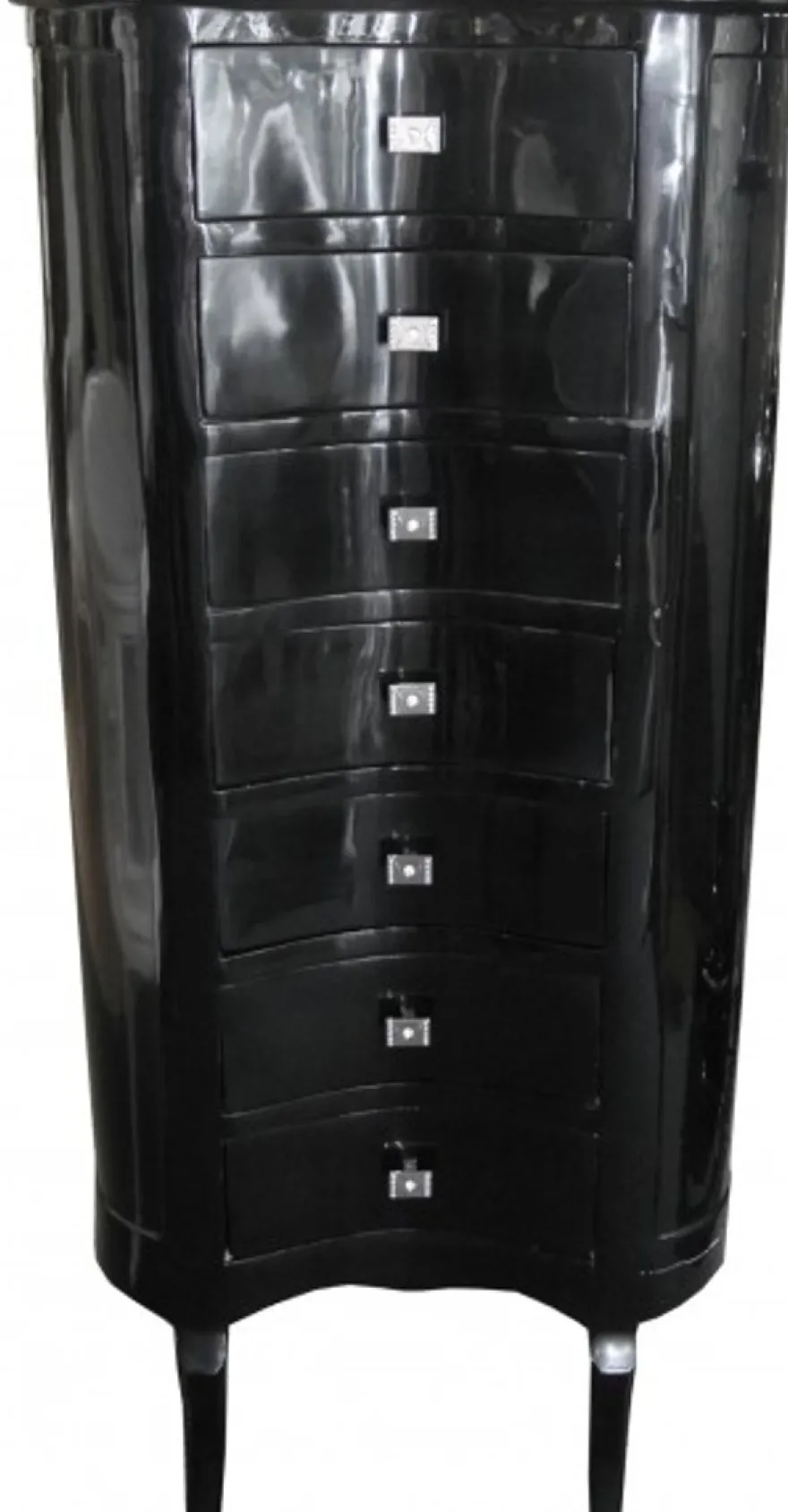 Casa Padrino Barock Kommode Oval Schwarz Hochglanz, 7 Schubladen, 126 x 56 x 34 cm