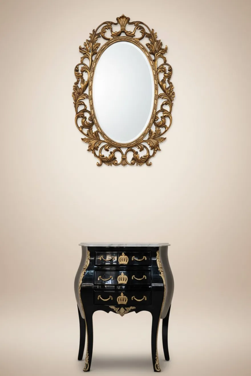 Casa Padrino Barock Kommode Pompöös von Harald Glööckler mit 3 Schubladen und Marmorplatte in Schwarz / Gold / Weiß, 63 x 41 x 78 cm