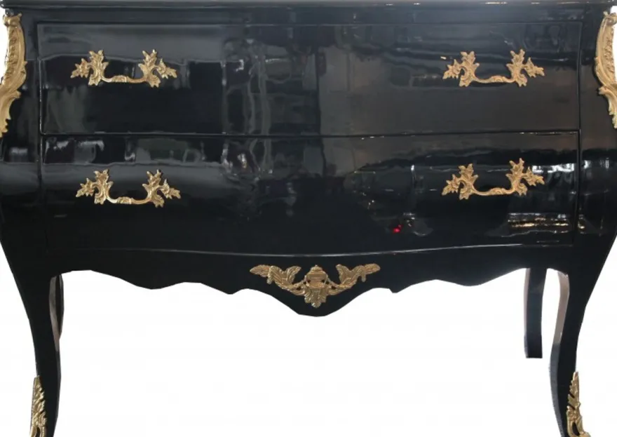 Casa Padrino Barock Kommode Schwarz 120 cm mit goldenen Metallapplikationen