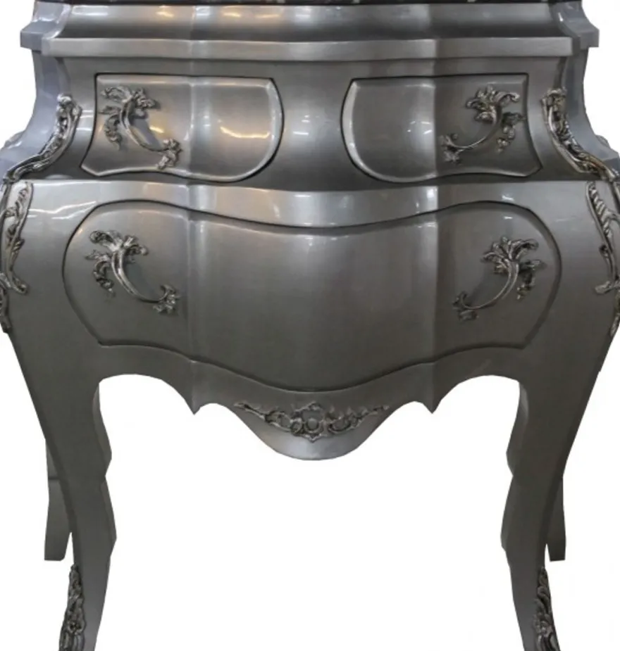 Casa Padrino Barock Kommode Silber mit Marmorplatte - Luxuriöse Kommode in Silber, B 95 cm x H 89 cm