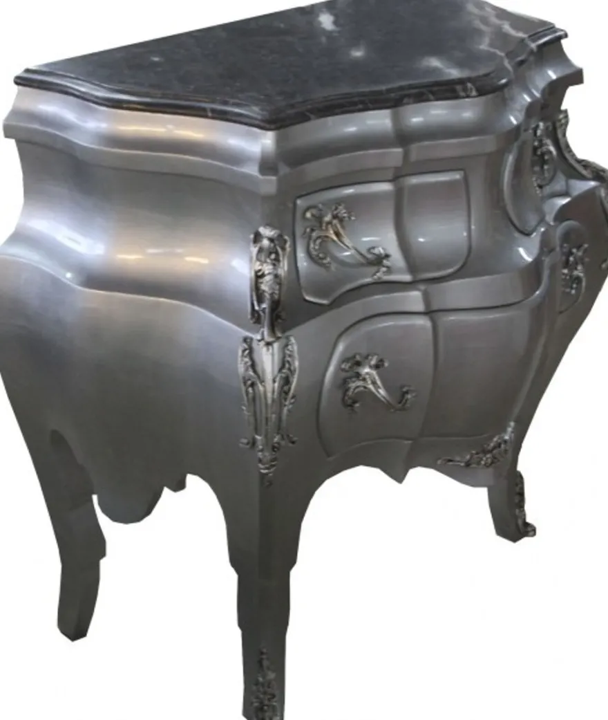 Casa Padrino Barock Kommode Silber mit Marmorplatte - Luxuriöse Kommode in Silber, B 95 cm x H 89 cm